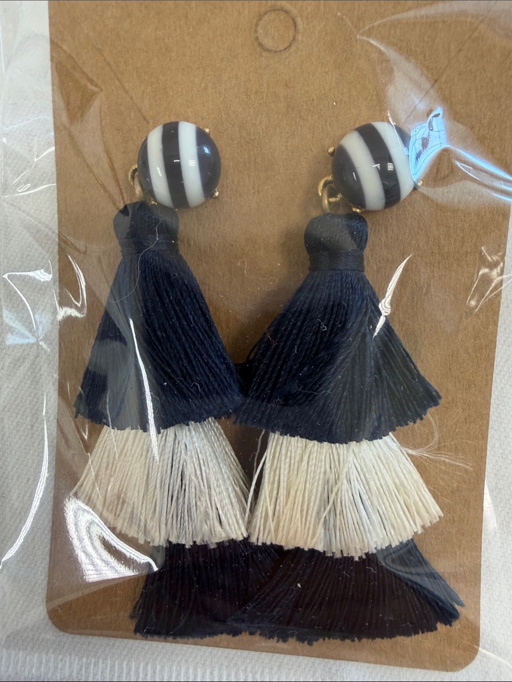 Tassel Drop Earrings - navy & cream